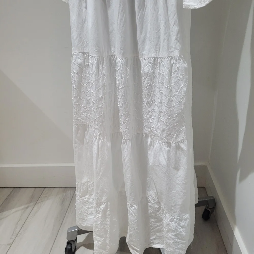 Dressed in White Women's Embroidered Boho Cotton Maxi Dress XS Fairycore Peasant - Picture 7 of 13